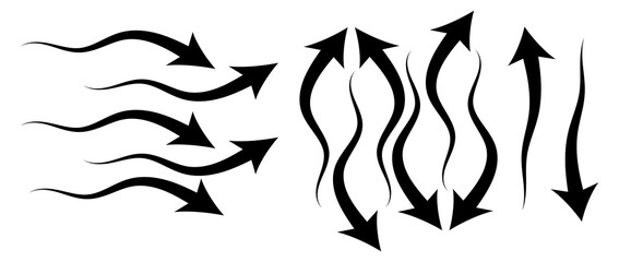 Curved arrow and long arrow icon vector. Arrow pointer icon sign symbol in trendy flat style.  Cute realistic up, down, left and right arrow icon isolated on white background. eps10