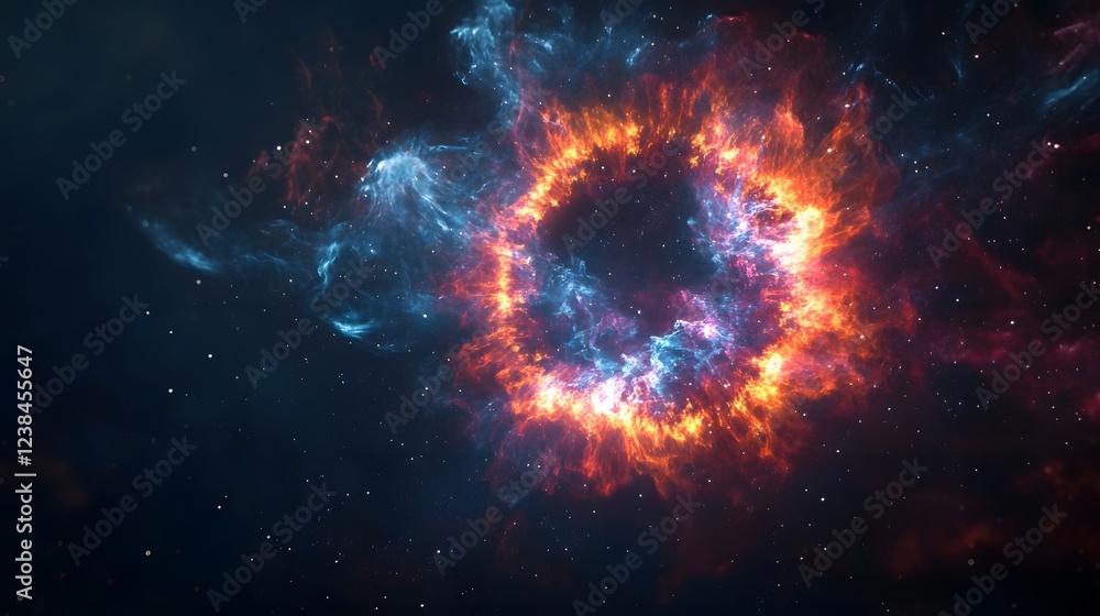 Poster mesmerizing depiction of a spectacular cosmic explosion unleashing intense fiery cosmic energy amids
