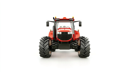 Obraz premium Red Industrial Tractor Front View on White Background