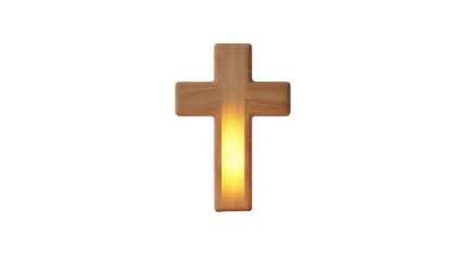 Glowing wooden christian cross on transparent background