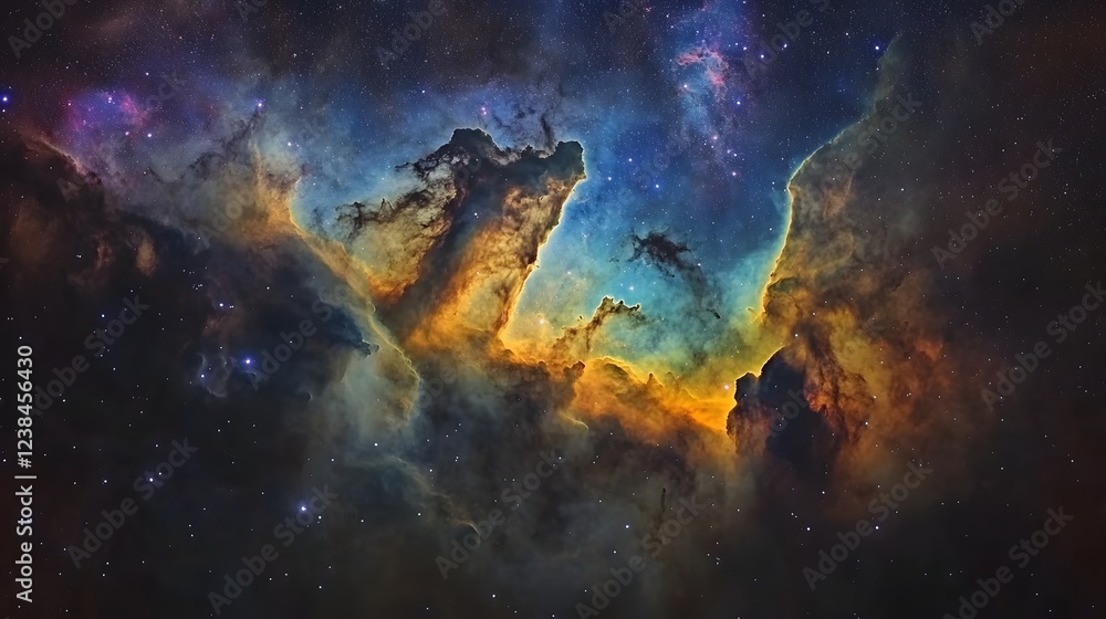 Poster Mesmerizing image of a majestic cosmic nebula glowing in a vibrant array of interstellar colors showcasing the captivating beauty and power of our galaxy
