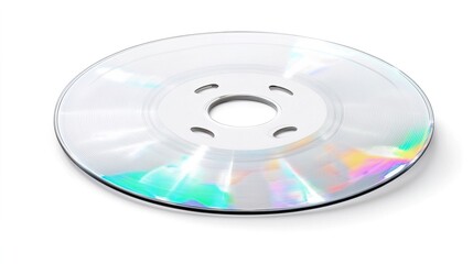 Transparent CD on a white background with colorful reflections