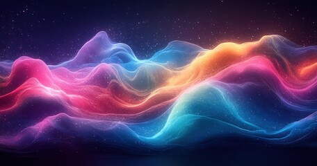 Vibrant Abstract Neon Wave Background Fluid Motion Digital Art Technology Illustration