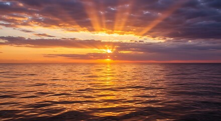 Obraz premium Stunning Ocean Sunset Landscape with Golden Rays