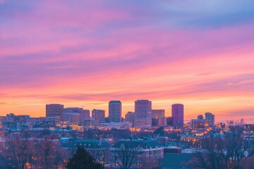 Obraz premium Serene Skyline at Dawn with Pastel Colored Skies