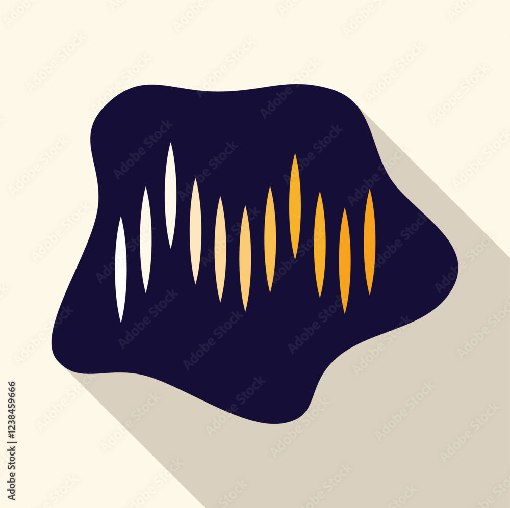 Poster sound wave increasing volume with gradient from white to orange on dark blue abstract shape with lon