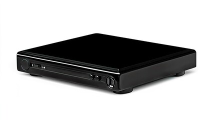 Fototapeta premium Compact Black DVD Player on White Background with Modern Design