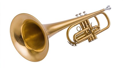 Obraz premium Close-up View of a Brass Trumpet on a White Background