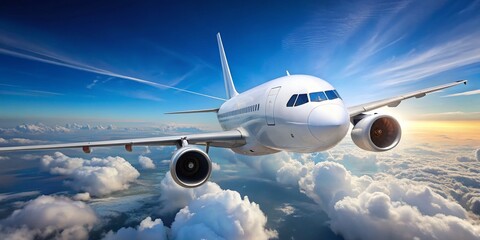 Fototapeta premium Blank Airplane Soaring: Clear Sky Travel Background Stock Photo