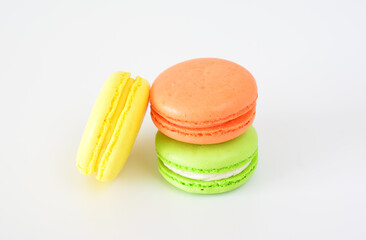 Colorful Macarons Stack close up white background