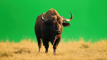 Majestic Cape Buffalo on Green Screen Background