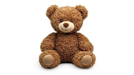 Cute and Soft Brown Plush Teddy Bear Sitting on White Background