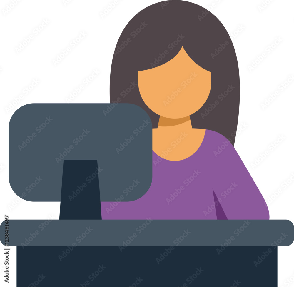 Poster office worker concentrating on computer work, enhancing productivity and streamlining tasks in a mod