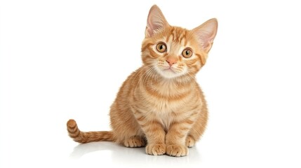 Obraz premium Cute Ginger Kitten Sitting on White Background with Curious Expression