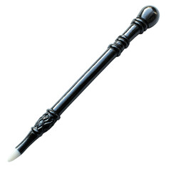 Elegant black wooden wand with carved details and white tip isolated transparent background