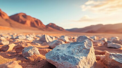 Naklejka premium Desert landscapes nature idea. Scenic desert landscape with colorful rocks and mountains under a bright sky.