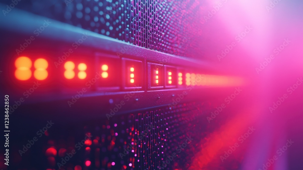 Poster abstract close-up of illuminated server components in a digital environment with vibrant colors