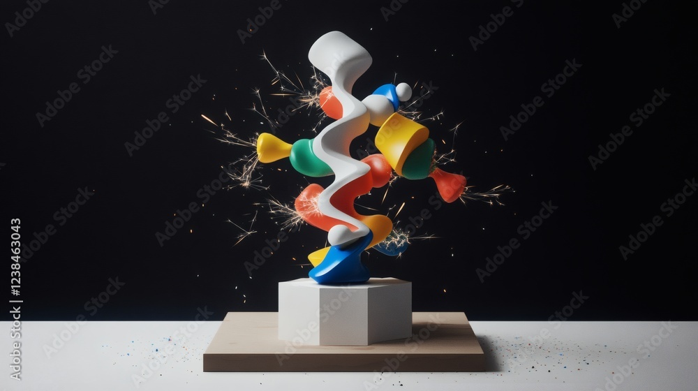 Poster abstract colorful sculpture: dynamic forms and sparkling energy