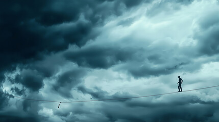 Tightrope Walker Balancing High Above the Ground