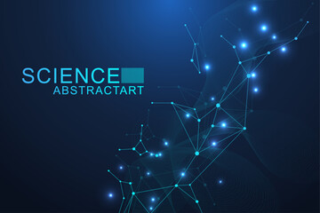 Obraz premium Structure molecule and communication. Dna, atom, neurons. Scientific concept for your design. Connected lines with dots. Medical, technology, chemistry, science background. Vector illustration.