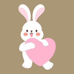 A cute rabbit hugging a pink heart.