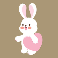 A cute rabbit holding a pink heart.