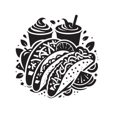 black and white tacos and drinks clip art preview