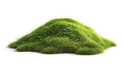 Lush green grass hill isolated on white background. (1)