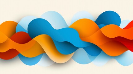 Vibrant abstract wave pattern with layered curves in blue, orange, and red, modern digital artwork, fluid motion design, dynamic color contrast, futuristic 3D effect, artistic energy flow.