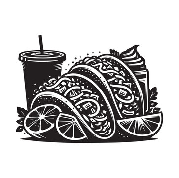 black and white tacos and drink clip art preview
