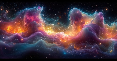 Surreal Cosmic Landscape with Nebulae and Star Clusters in Digital Abstract Style