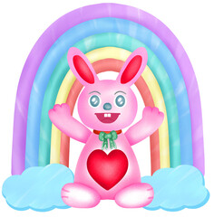 Fototapeta premium pink rabbit with rainbow