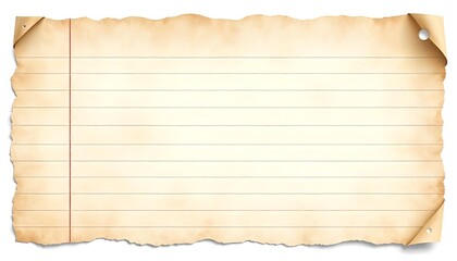 Fototapeta premium Torn vintage lined notebook paper with distressed edges, a textured surface, for use scrapbooking, designs, on white background