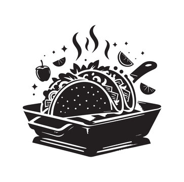 black and white tacos in pan clip art preview