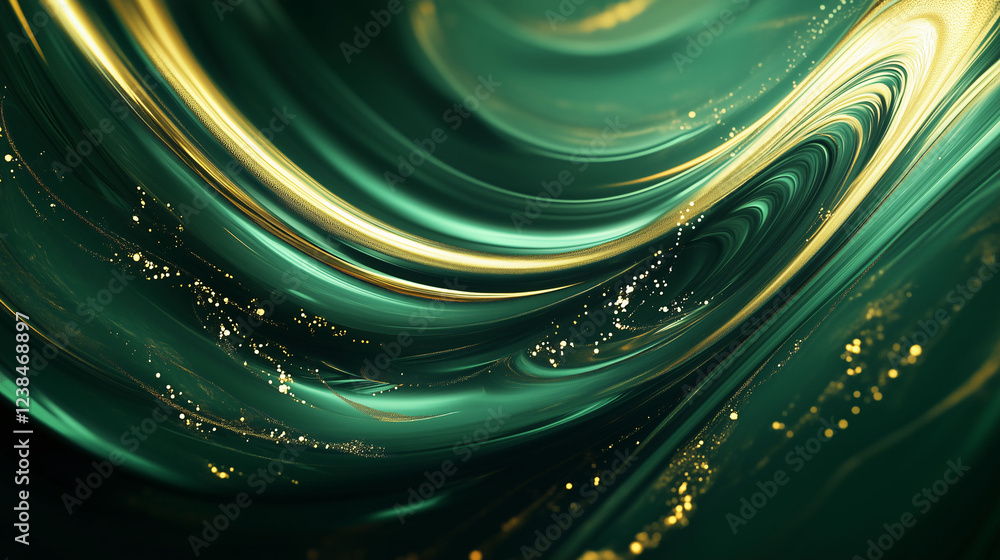 Aufkleber vibrant liquid background featuring bold green and sparkling gold elements creating an artistic flow