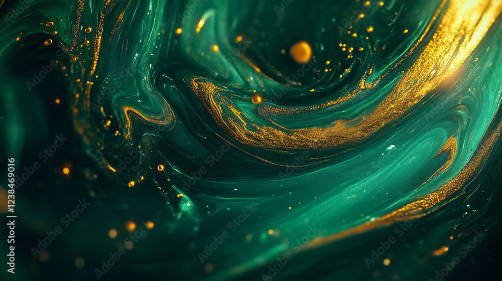 Aufkleber vibrant liquid background with bold green and gold swirls creating an enchanting abstract compositio