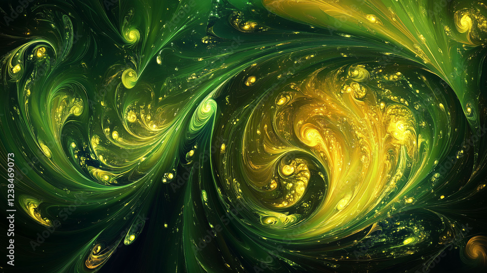 Aufkleber vibrant abstract liquid pattern featuring bold green and yellow swirls with intricate details and dy