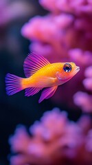 HD Phone Wallpaper Vibrant Orange and Purple Tropical Reef Fish Swimming in Coral