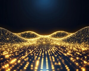 golden story , gold concept Dynamic golden wave of light particles.