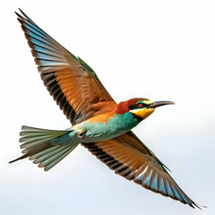 Obraz premium Vibrant european bee eater bird in flight colorful wings eye sky air beak wild avian fauna nature