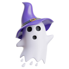 Ghost with Witch Hat 3D Illustration