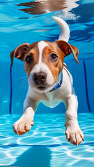 The dog is diving in the pool, funny dog phone wallpaper, cute animal wallpaper hd