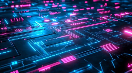 A sleek, high-tech aesthetic is ideal for sci-fi and digital design projects with a cyberpunk background that features neon blue and pink glow-in-the-dark light lines on a dark, futuristic surface.