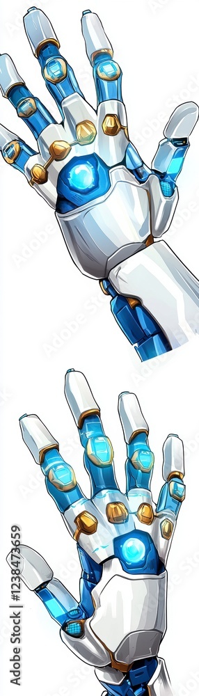 Poster futuristic robot hand demonstration tech lab digital art innovative environment close-up view roboti