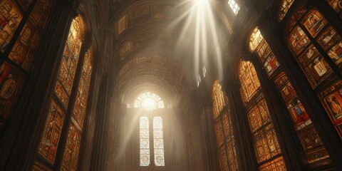 Sunlight filters through stained glass in a vatican cathedral, shine , stained glass, cathedral