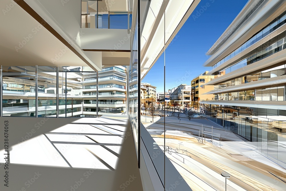 Poster modern architectural design urban setting high-resolution image bright environment wide-angle perspe