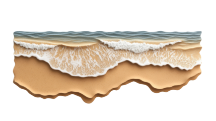 Ocean waves crashing on sandy beach in 3d illustration with transparent background