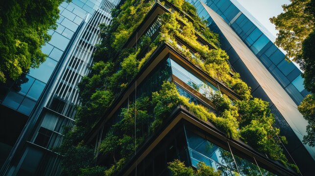 Green building, city, plants, sustainable architecture, environmental concept