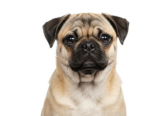 Obraz premium Beautiful fawn pug isolated on white background, no depth of field, sharp.