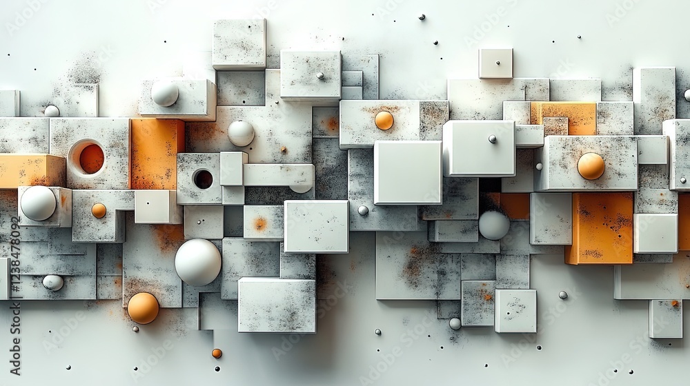 Poster abstract white and orange geometric forms against plain backdrop for digital use